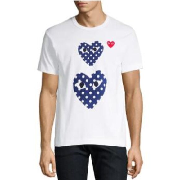 BNWT AW20 COMME DES GARCONS PLAY POLKA DOT 2HEART TSHIRT S - Picture 1 of 15
